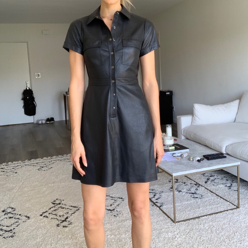 BCBG Maxazria Stephana Faux Leather Shirt Dress